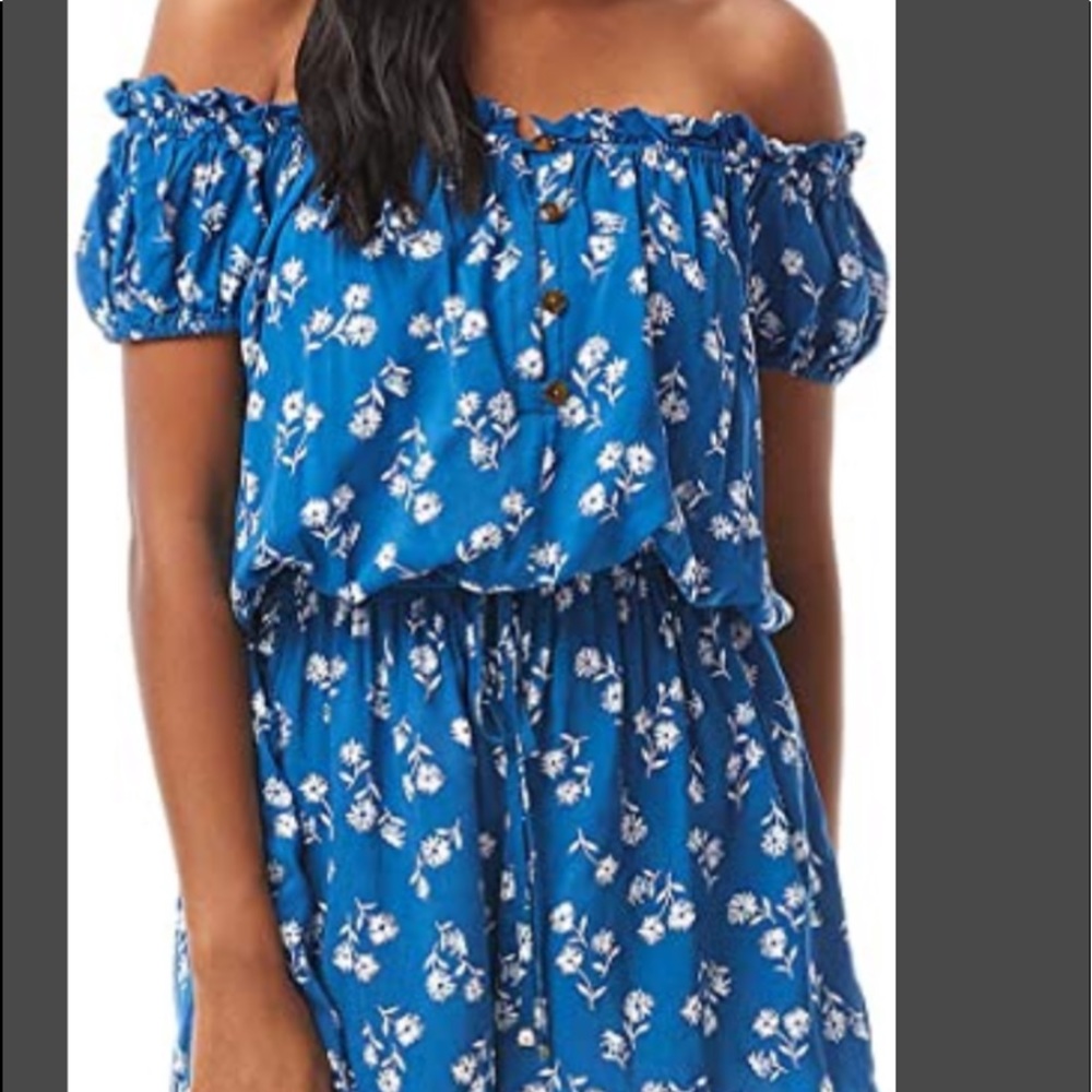 🆕Kate Spade Blue Floral Off The Shoulder Romper - Picture 3 of 11